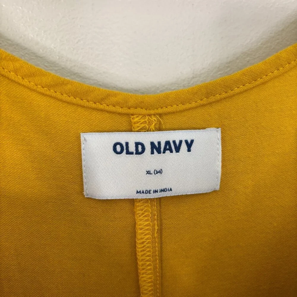 Old Navy Girls Maxi Dress XL 14 Golden Yellow Cotton Blend Eyelet Hem Sleeveless
